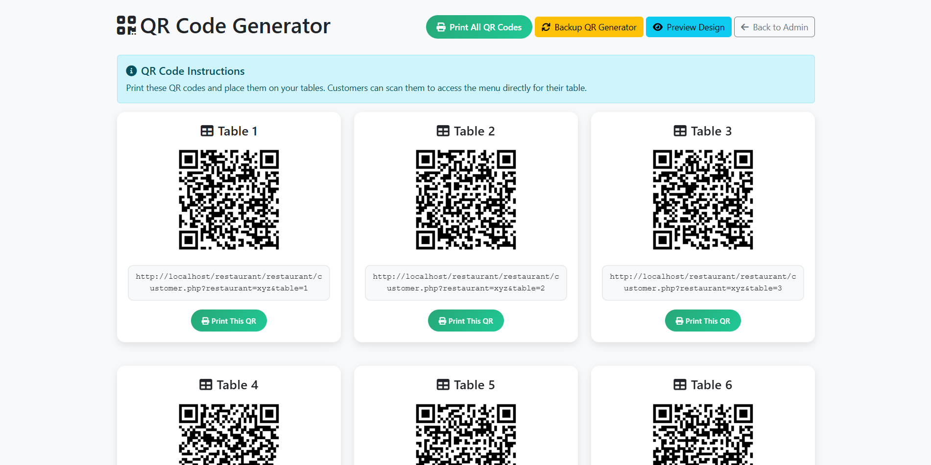 Table QR Code